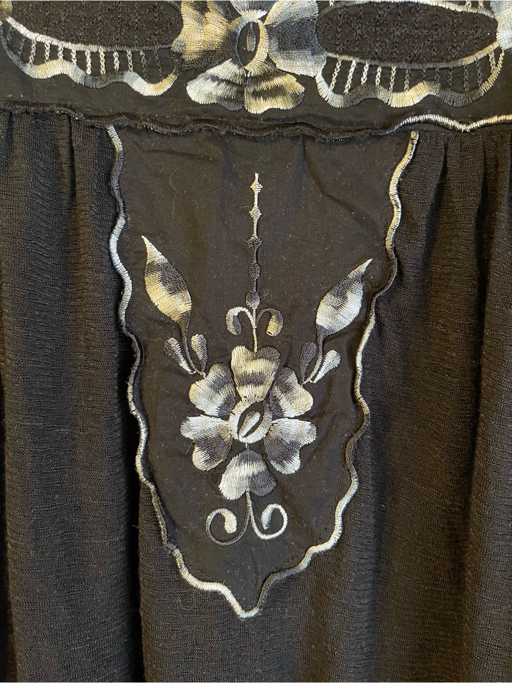 Free People Black Boho Metallic Floral Embroidered Square Scalloped Neck Blouse - Picture 2 of 6
